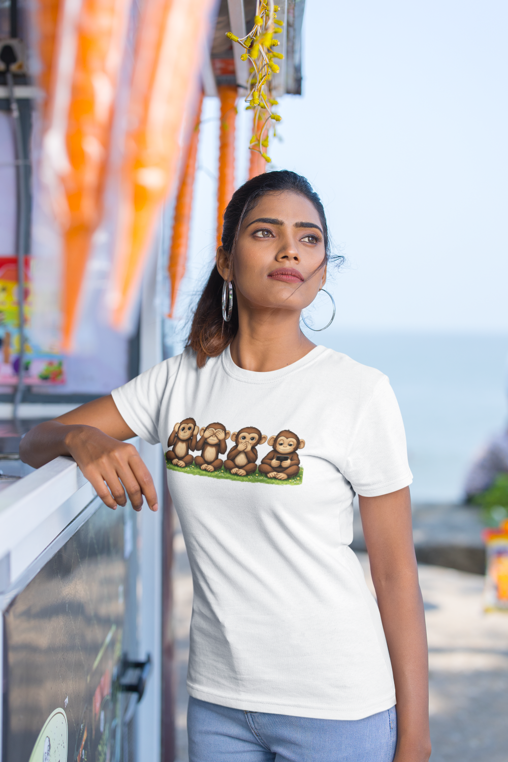 Die drei Affen T-Shirt, 3 plus 1 Affe, Handysucht