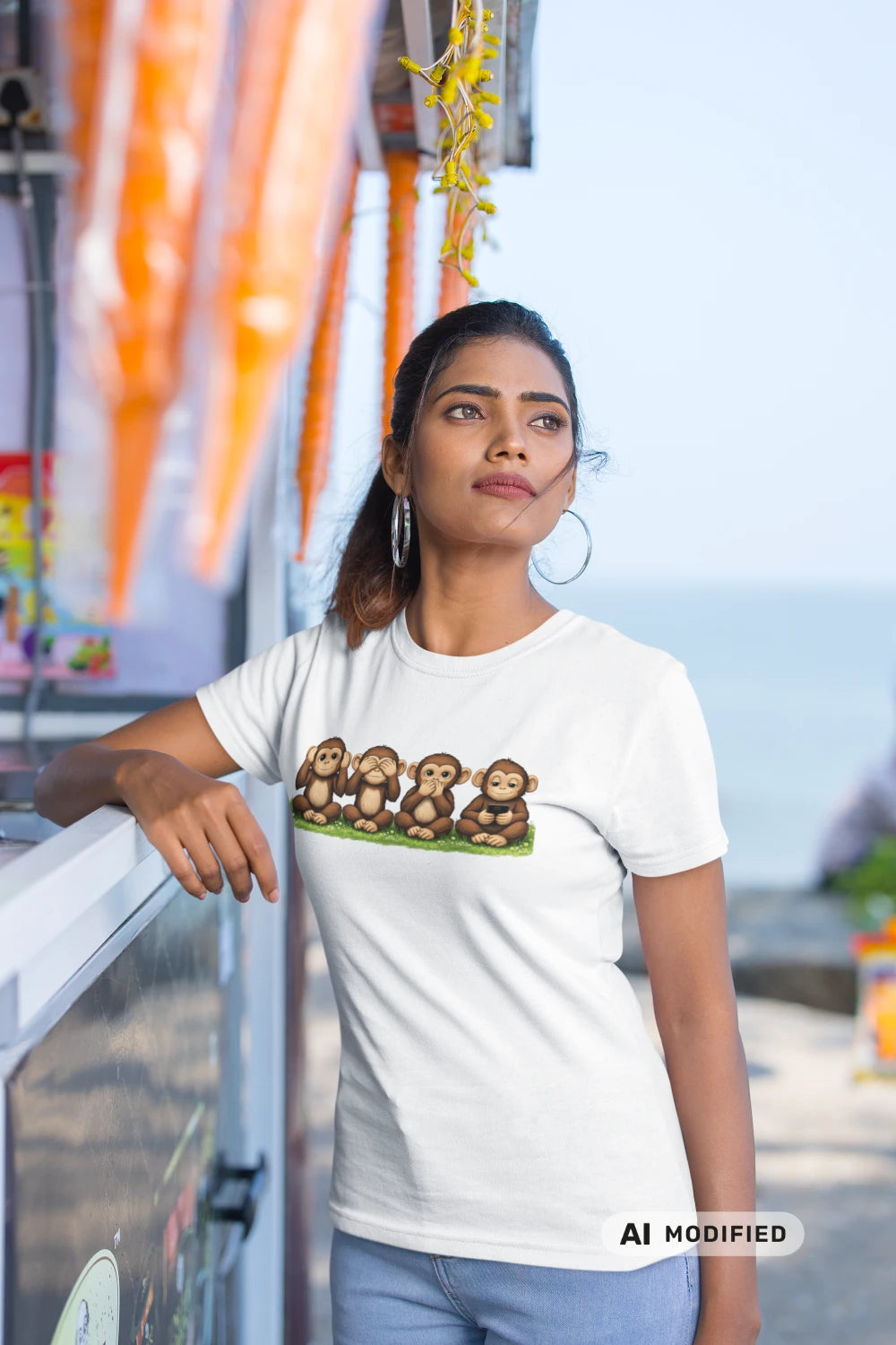 Die drei Affen T-Shirt, 3 plus 1 Affe, Handysucht