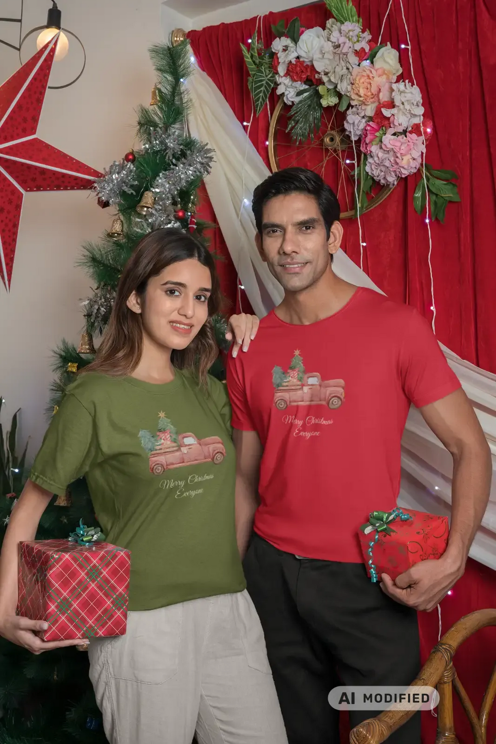Merry Christmas Everyone T-Shirt, unisex, Motiv Pick Up mit Weihnachtsbäumen