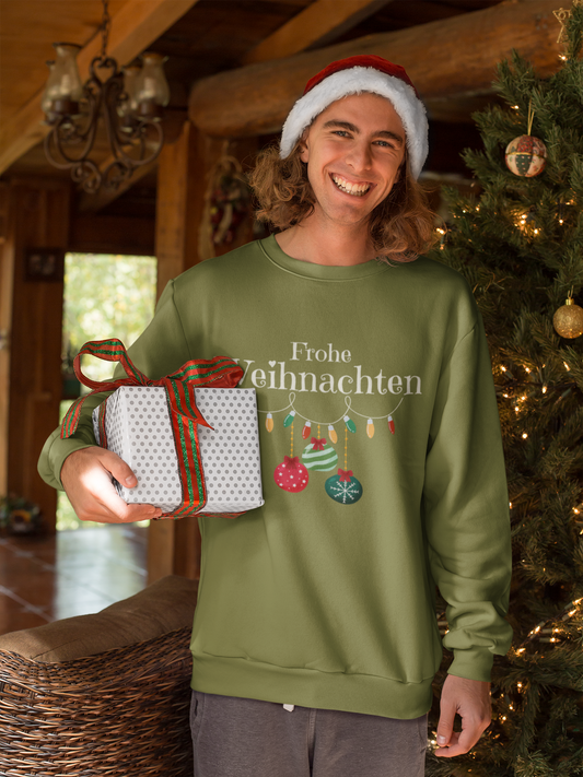 Unisex-Pullover, Weihnachtspullover - Motiv Frohe Weihnachten, Girlande und Kugeln