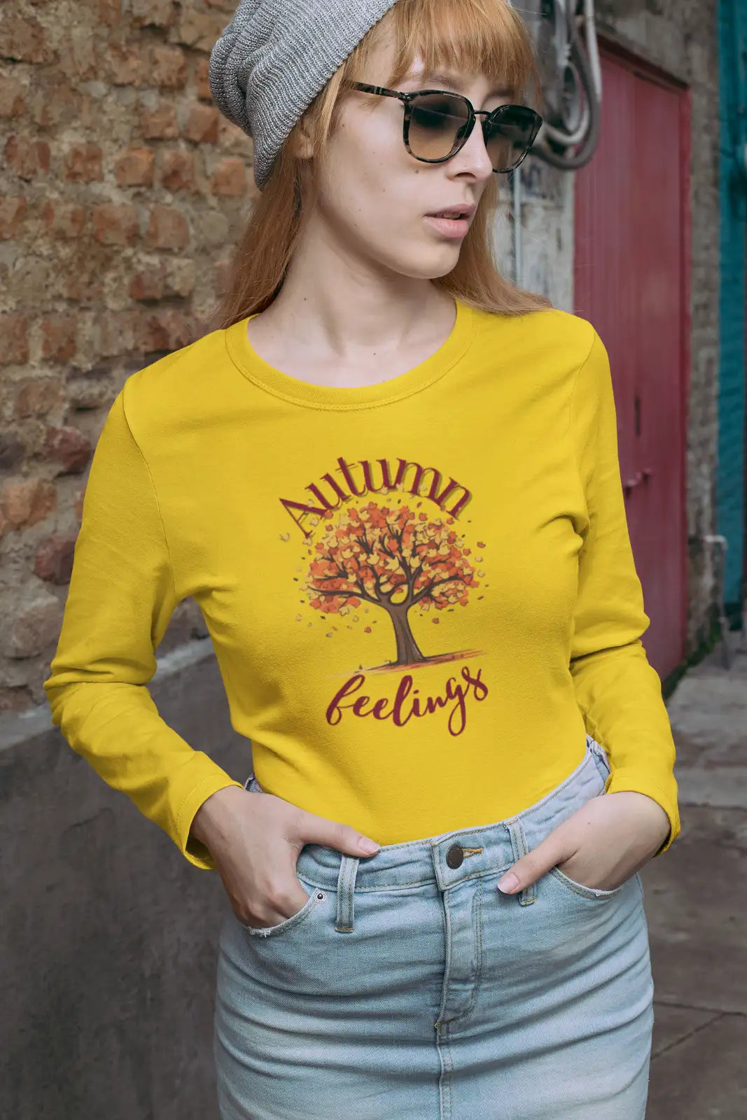 Autumn Feelings Unisex T-Shirt mit Rundhalsausschnitt,  Herbst