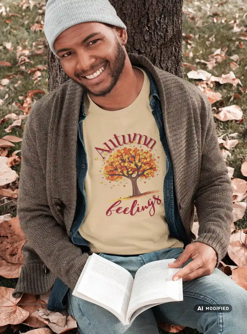 Autumn Feelings Unisex T-Shirt mit Rundhalsausschnitt,  Herbst