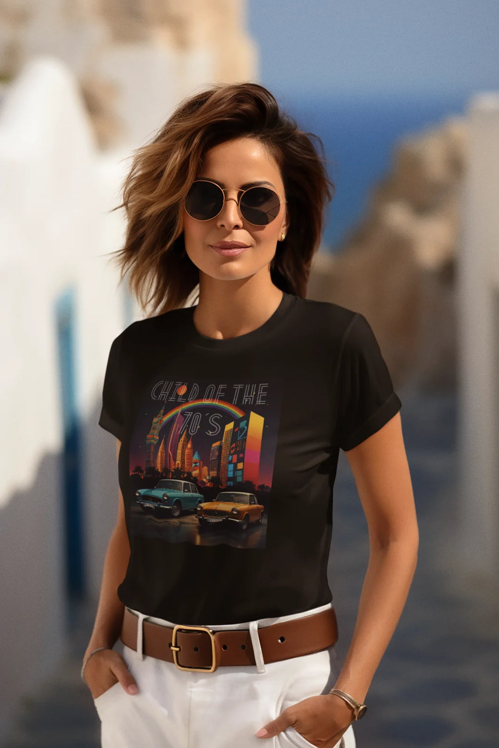 Child of the 70`s, Unisex T-Shirt mit Rundhalsausschnitt, Disco, Retro, Vintage