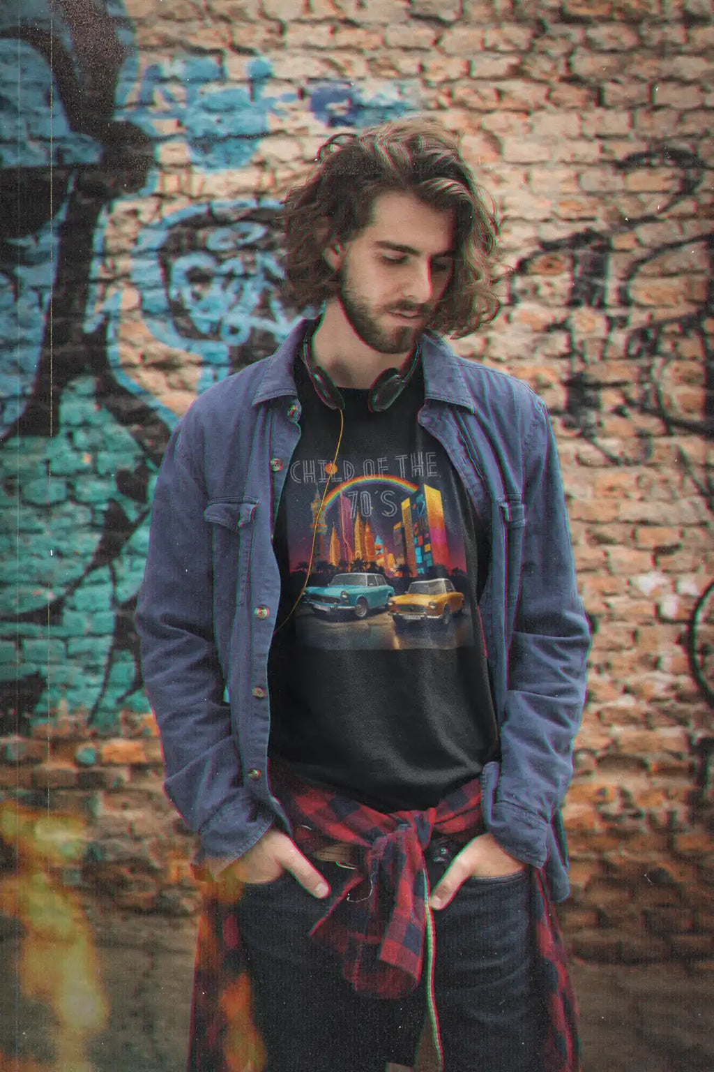 Child of the 70`s, Unisex T-Shirt mit Rundhalsausschnitt, Disco, Retro, Vintage