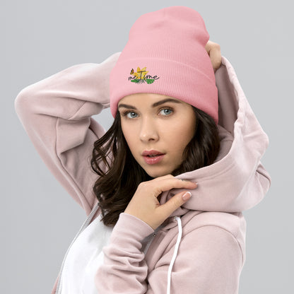 Umgeschlagene Beanie meTime gelbe Blume