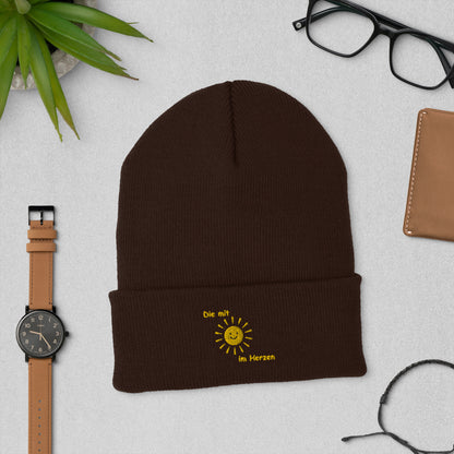 Umgeschlagene Beanie Die mit Sonne im Herzen