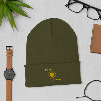 Umgeschlagene Beanie Die mit Sonne im Herzen