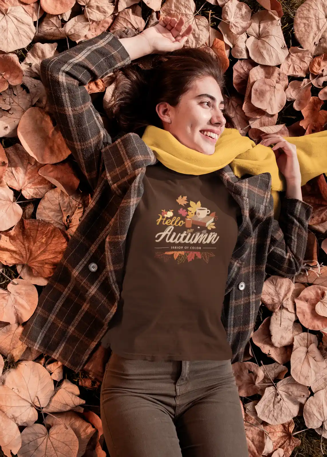 Hello Autumn Season of Color, Unisex T-Shirt mit Rundhalsausschnitt,  Herbststimmung