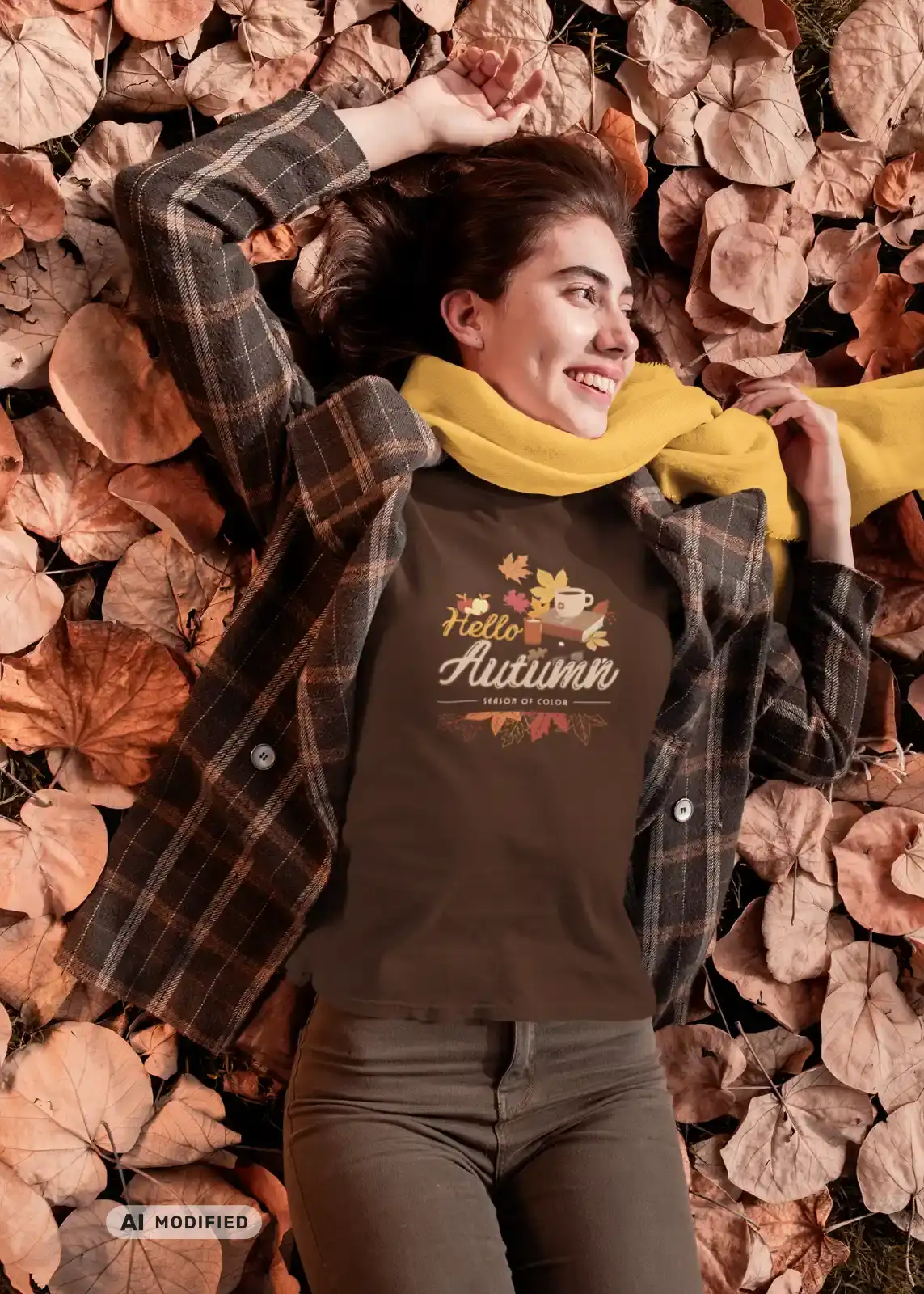 Hello Autumn Season of Color, Unisex T-Shirt mit Rundhalsausschnitt,  Herbststimmung