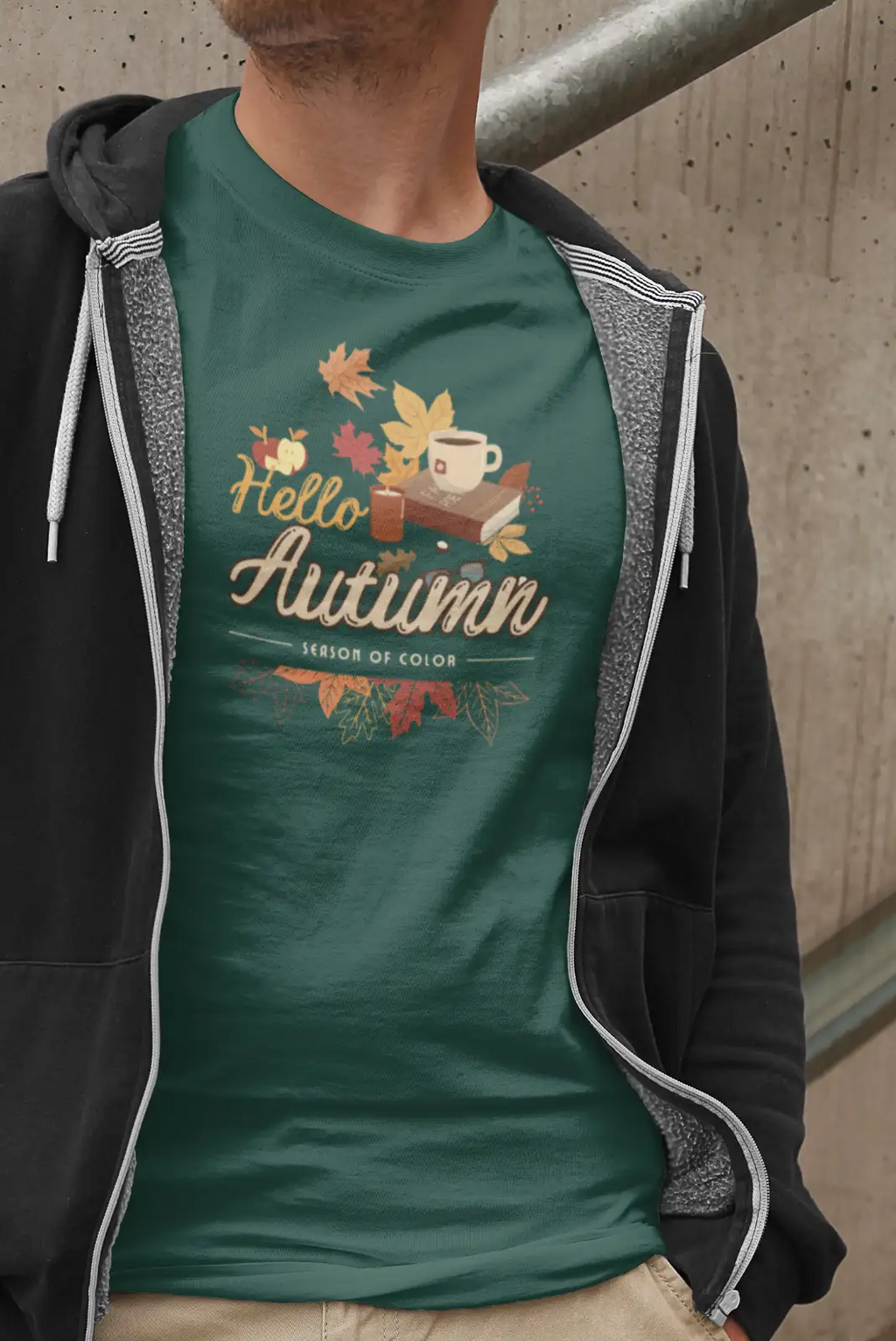 Hello Autumn Season of Color, Unisex T-Shirt mit Rundhalsausschnitt,  Herbststimmung