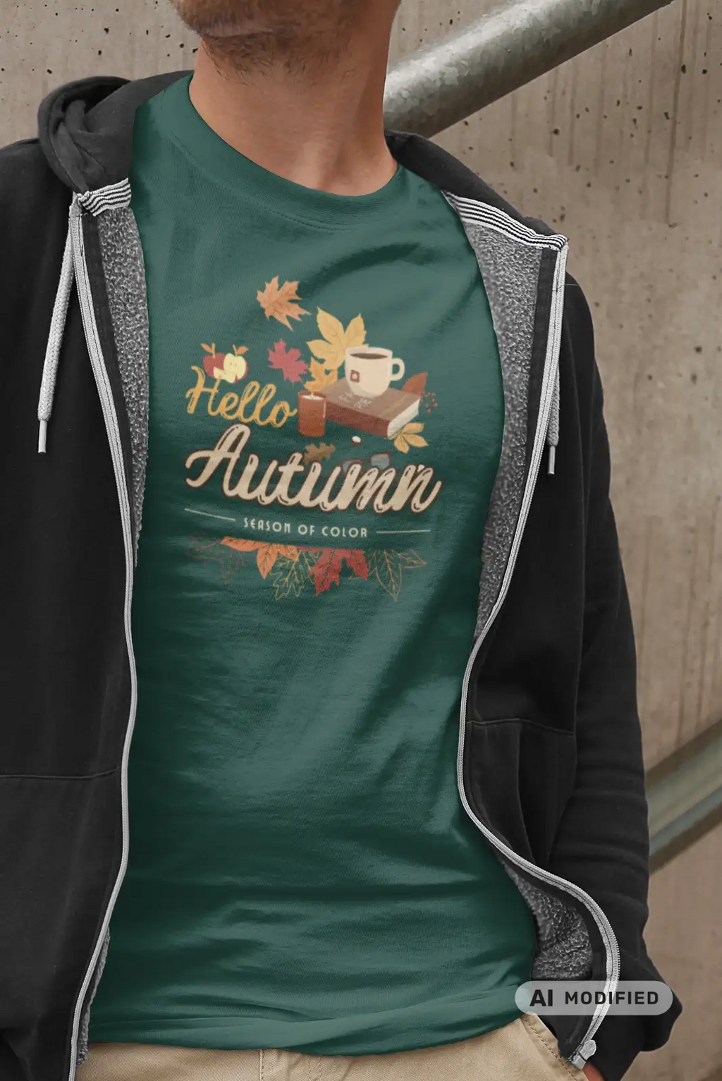 Hello Autumn Season of Color, Unisex T-Shirt mit Rundhalsausschnitt,  Herbststimmung