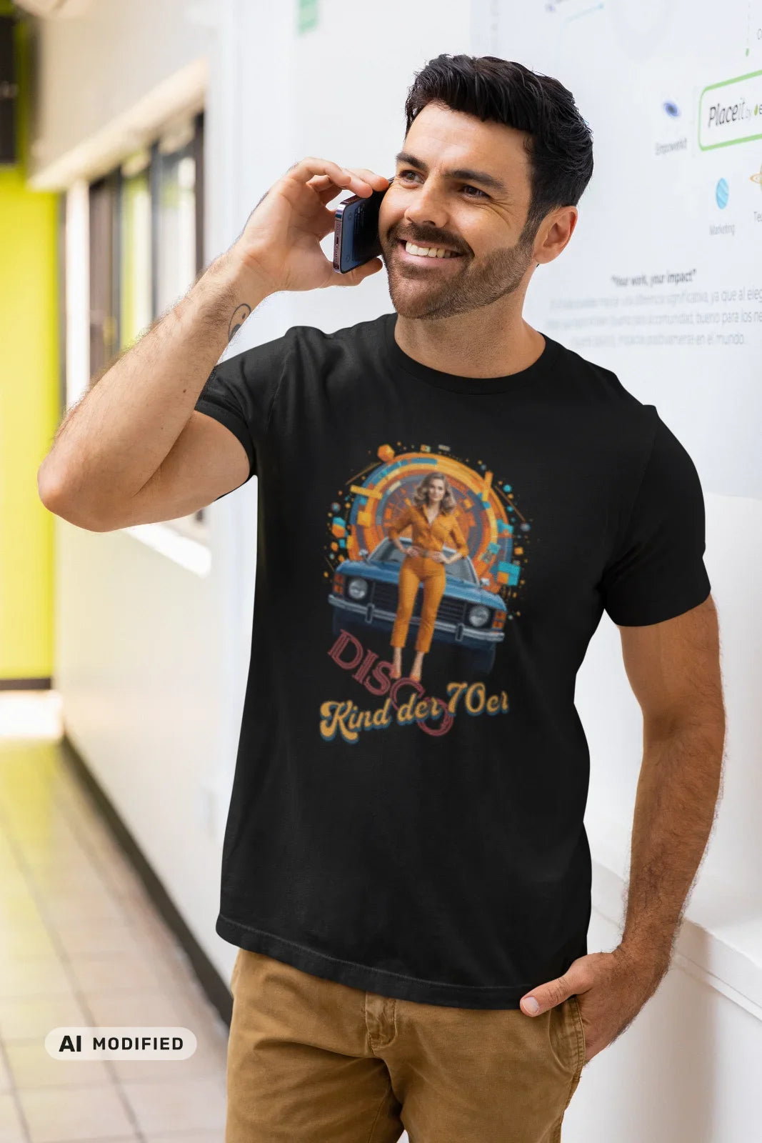 Kind der 70er, Unisex T-Shirt mit Rundhalsausschnitt, Disco, Retro, Vintage
