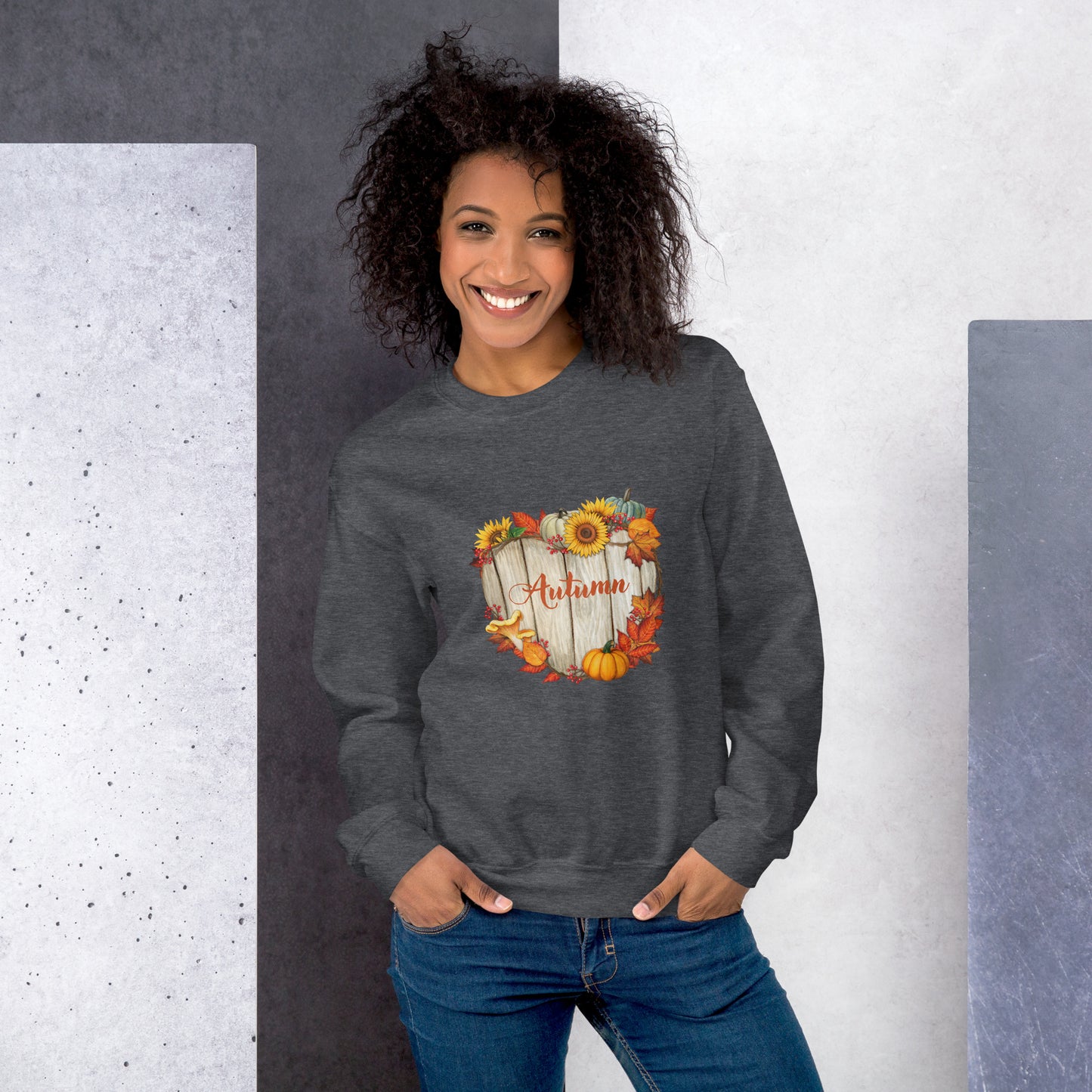 Unisex-Pullover Holzherz Herbst