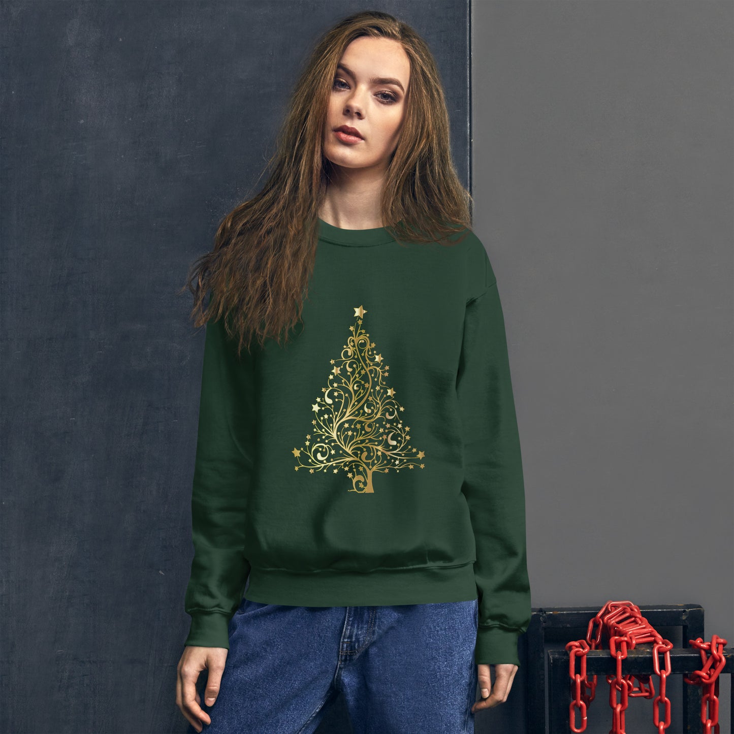 Unisex-Pullover Tannenbaum Gold