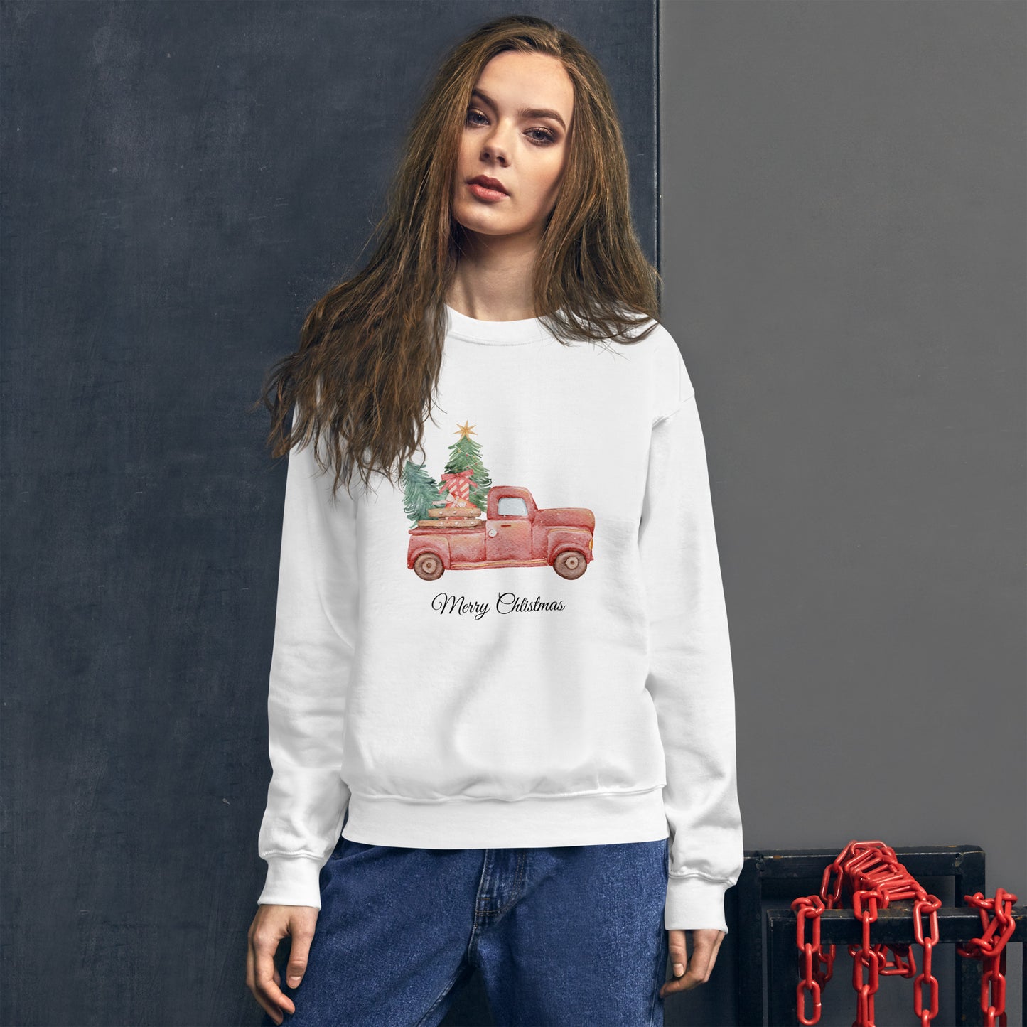 Unisex Pullover Weihnachts - Pickup Tannenbaum