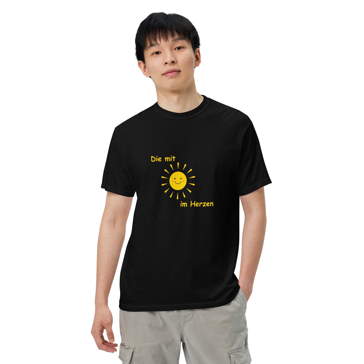 Schweres textilgefärbtes Unisex-T-Shirt Die mit Sonne im Herzen