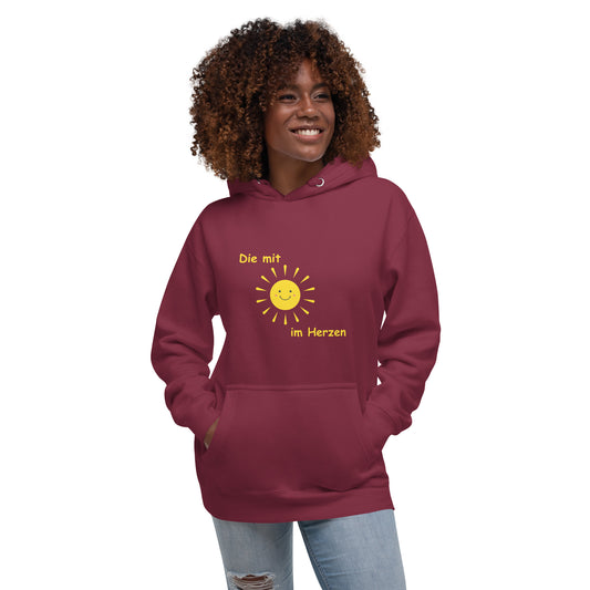 Unisex-Kapuzenpullover Die mit Sonne im Herzen