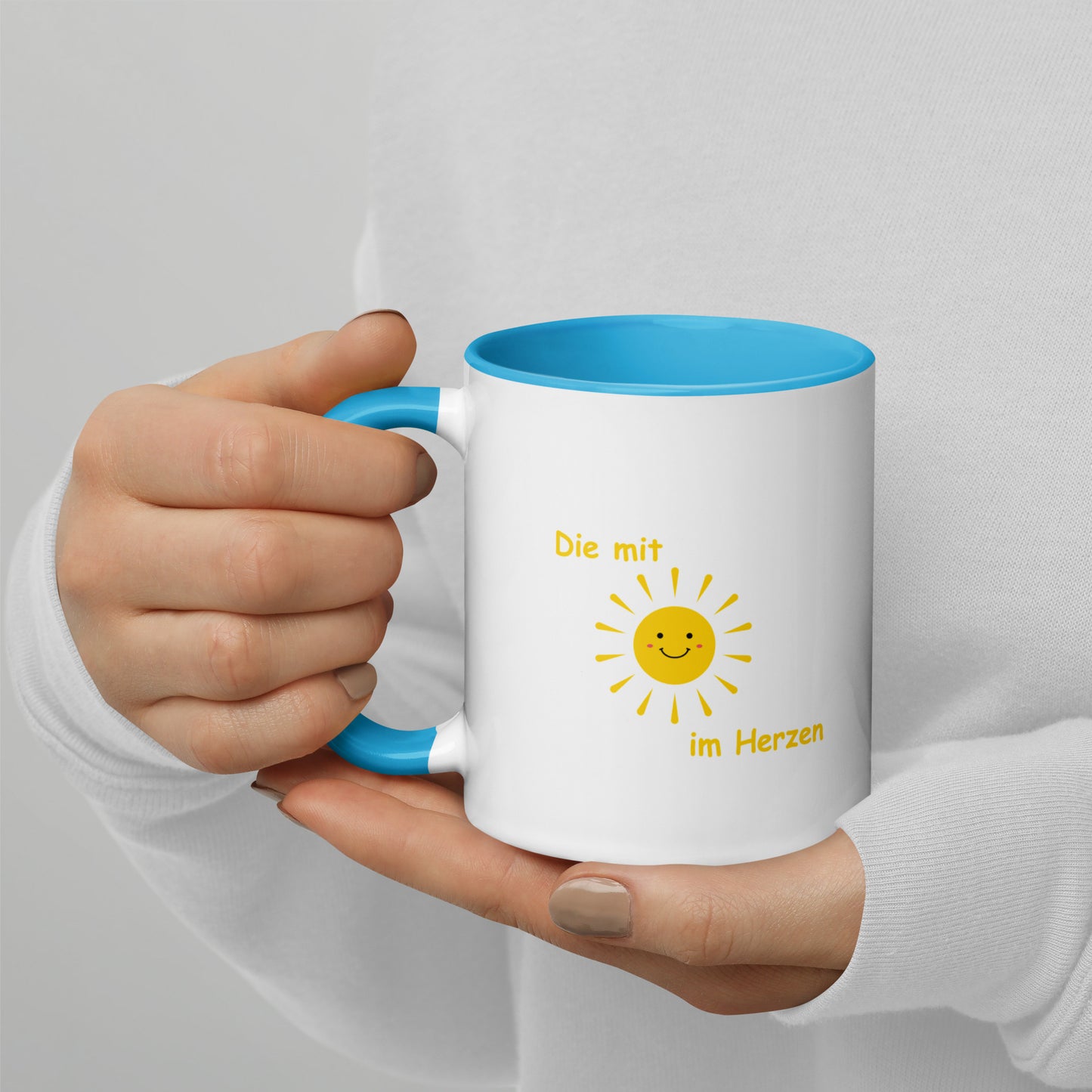 Tasse mit farbiger Innenseite Die mit Sonne im Herzen Linkshänder