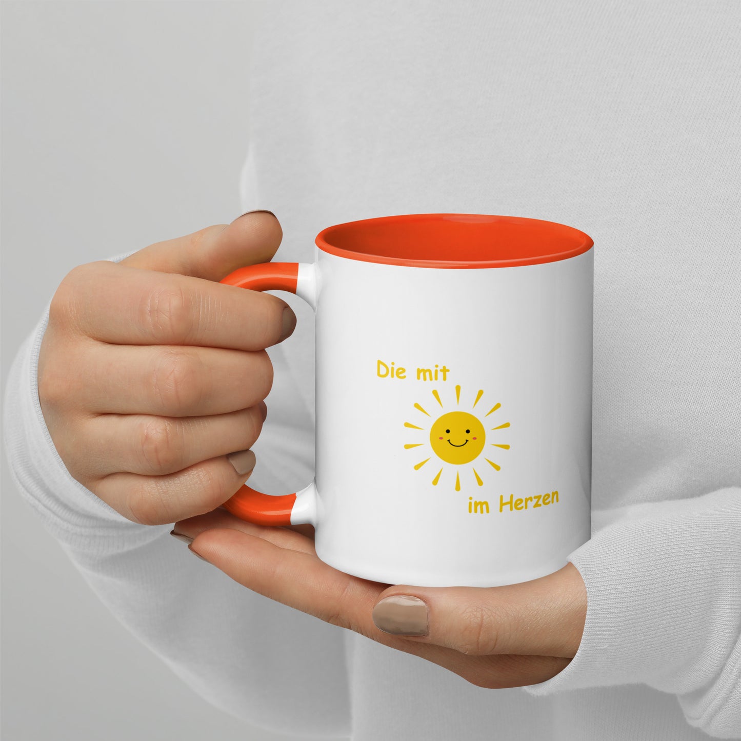 Tasse mit farbiger Innenseite Die mit Sonne im Herzen Linkshänder