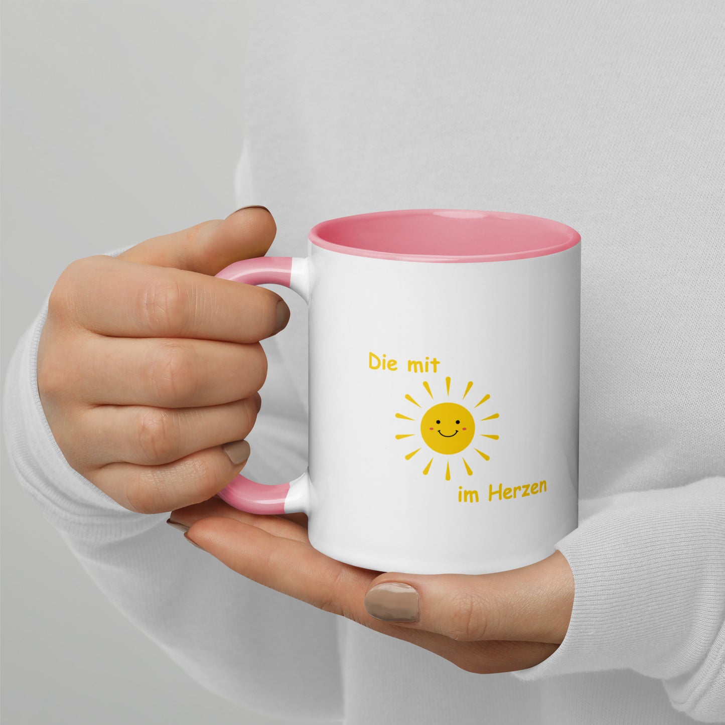 Tasse mit farbiger Innenseite Die mit Sonne im Herzen Linkshänder