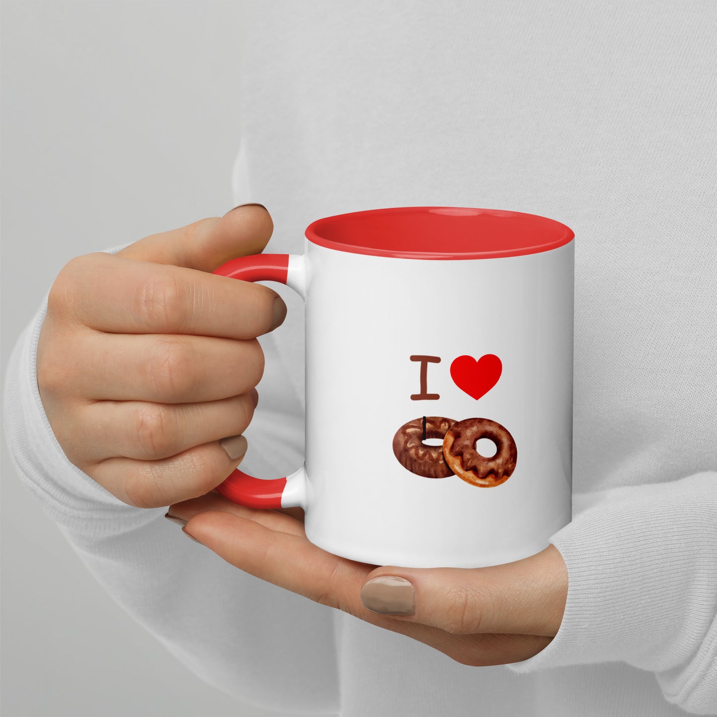 Tasse mit farbiger Innenseite I Love Donuts Linkshänder