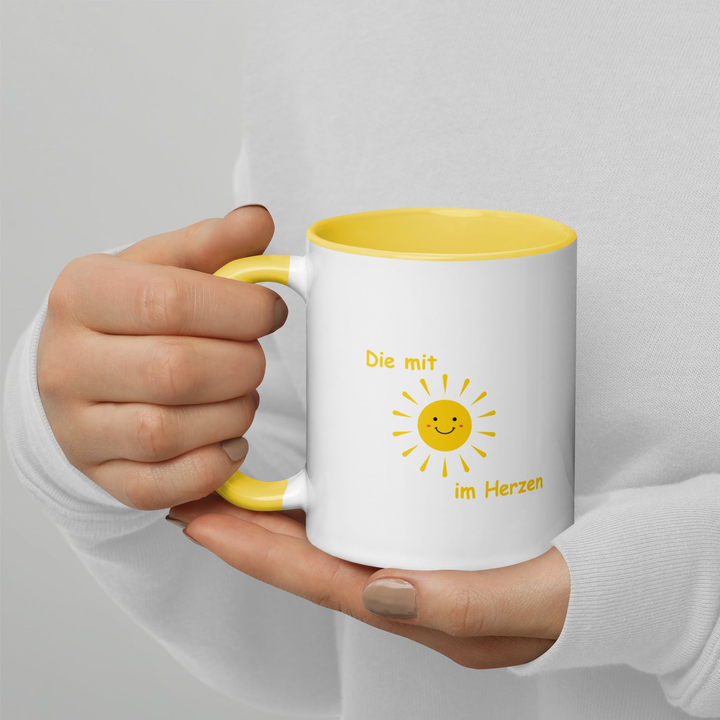 Tasse mit farbiger Innenseite Die mit Sonne im Herzen Linkshänder