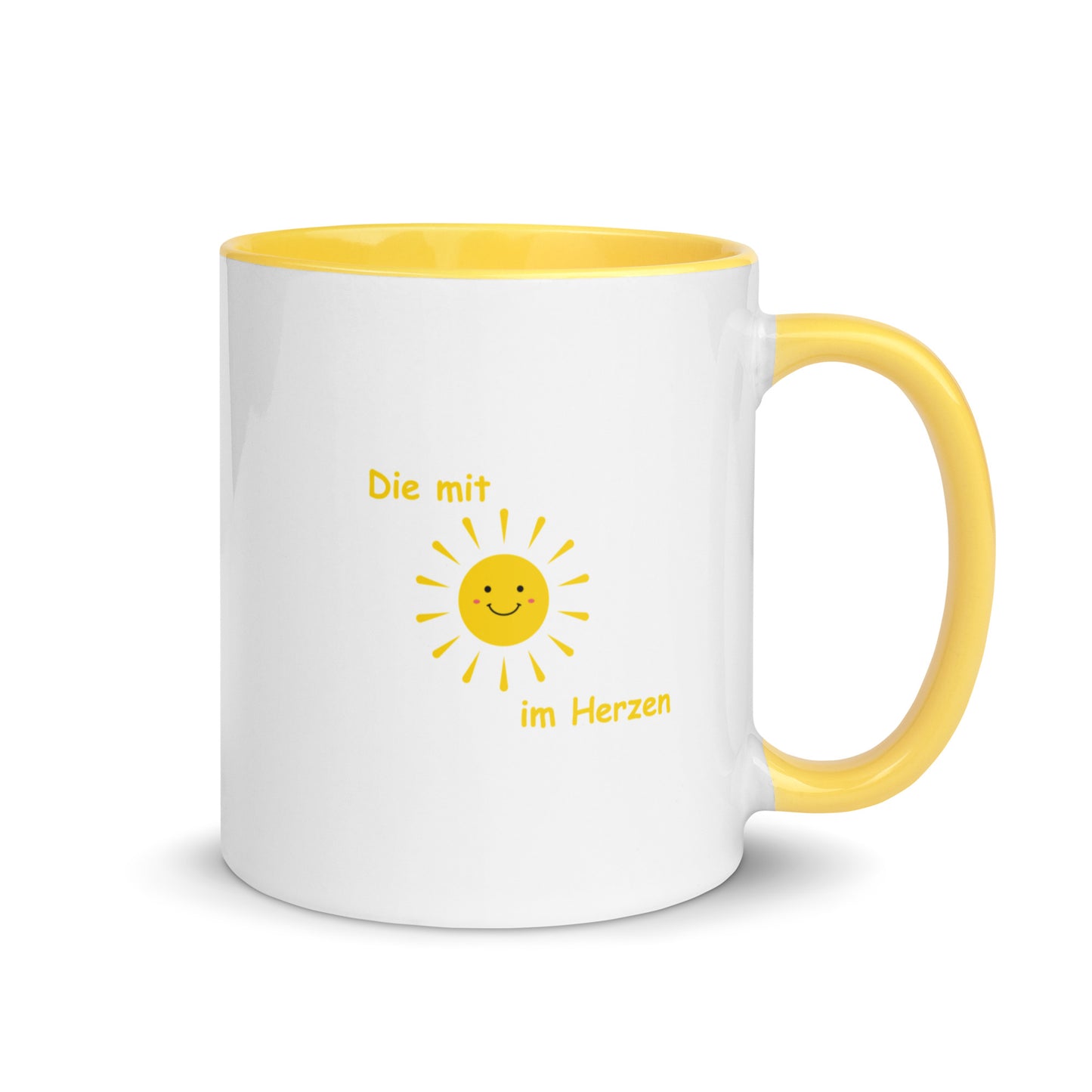 Tasse mit farbiger Innenseite Die mit Sonne im Herzen